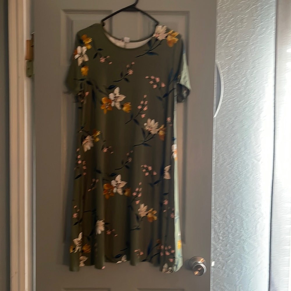 Dress women size Medium.   Light knit olive floral.